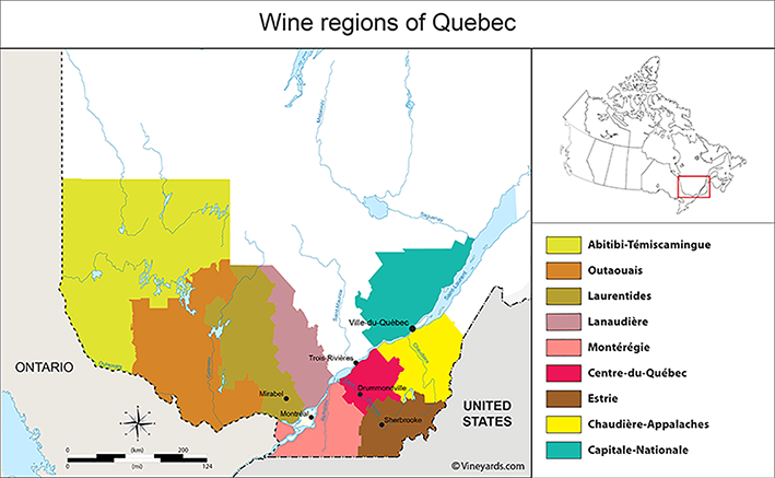 carte des régions viticoles de Canada-Québec 
